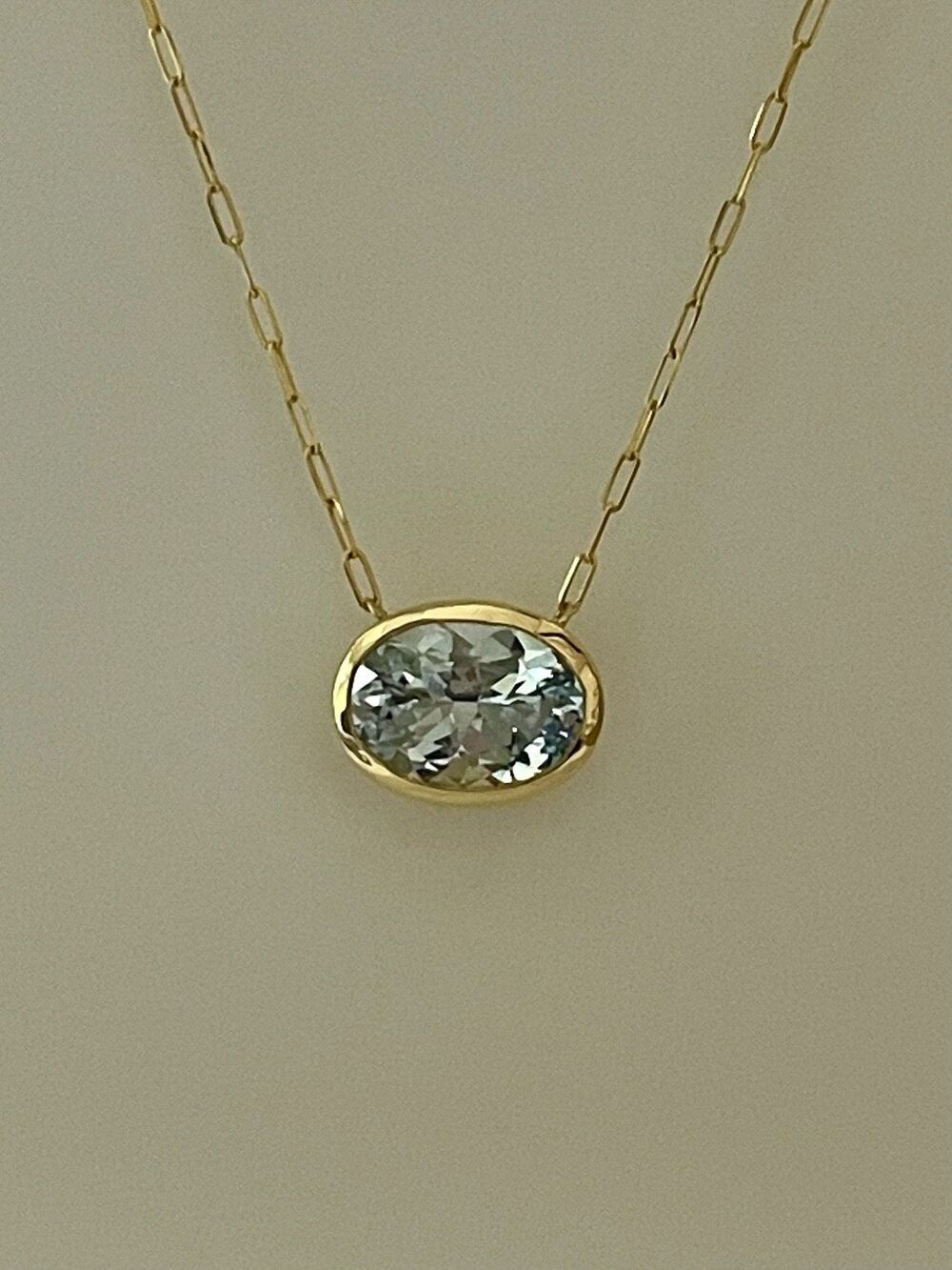 Aquamarine Necklace 4.65ct Oval Gemstone 18K Yellow Gold